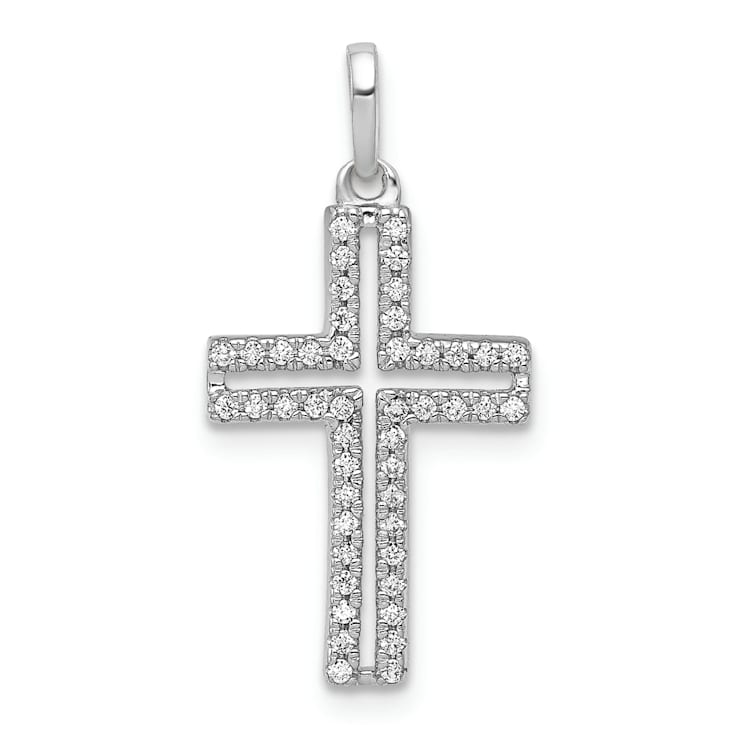 Rhodium Over 14k White Gold Diamond Cross Pendant