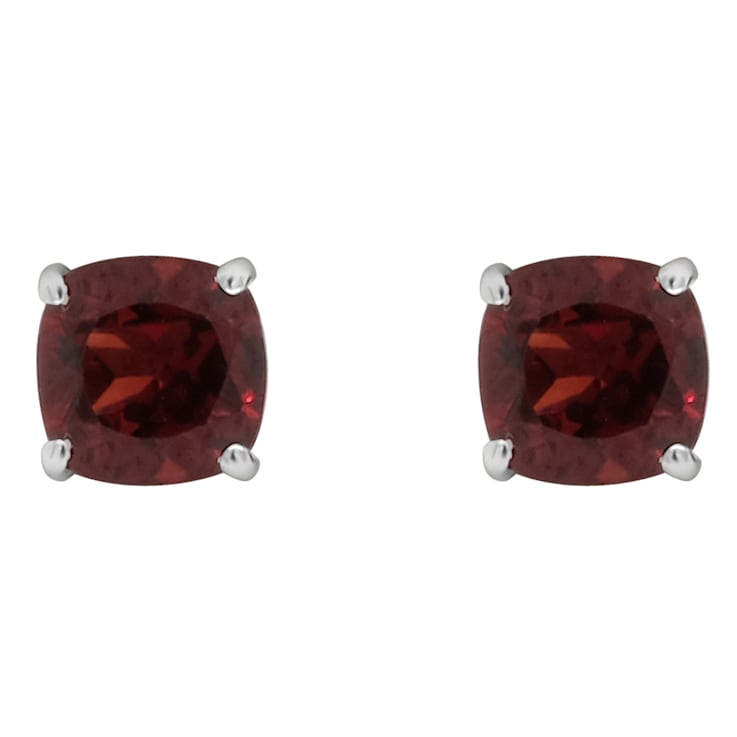 6mm Square Cushion Garnet Rhodium Over Sterling Silver Stud Earrings
