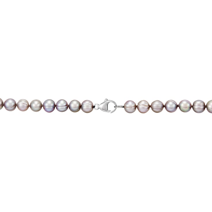 7-10mm Gray Freshwater Pearl with Crystal Accents Sterling Silver Strand Necklace