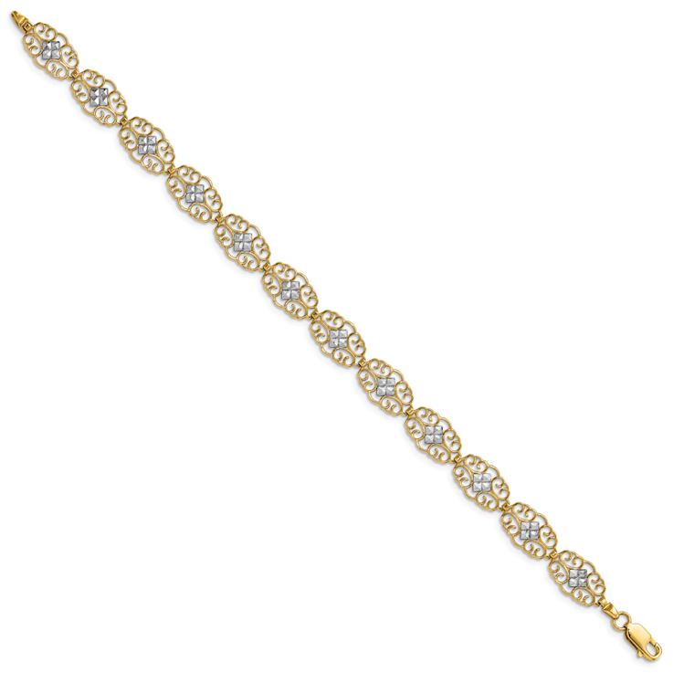 14k Two-tone Gold Diamond-Cut Fancy Link Bracelet