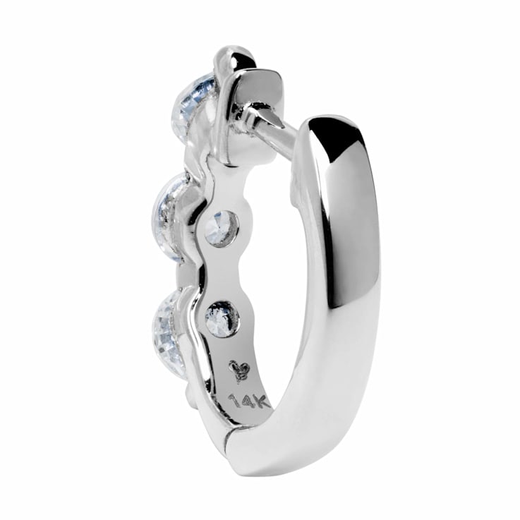 White Cubic Zirconia 14k White Gold Hoops With Velvet Gift Box 0.50ctw