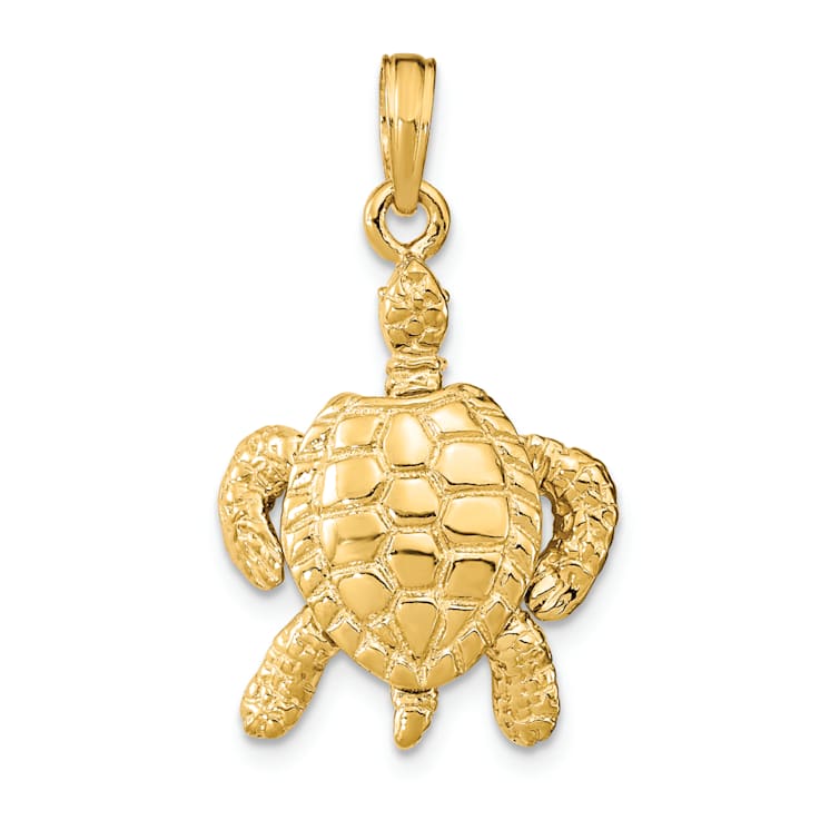 14k Yellow Gold Textured Sea Turtle with Moveable Head and Legs Pendant