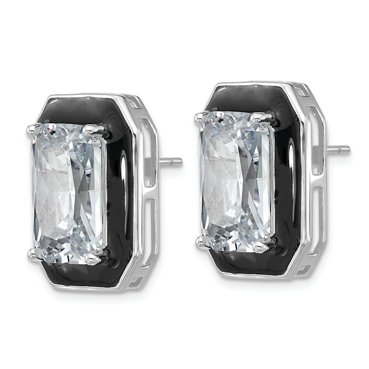 Rhodium Over Sterling Silver Polished Black Enamel and Cubic Zirconia
Post Earrings