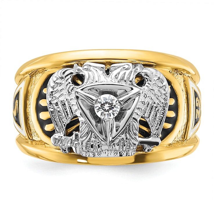 10K Two-tone Yellow and White Gold Men's Enamel and Diamond 32nd
Scottish Rite Masonic Ring 0.103ctw