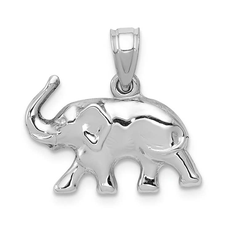 Rhodium Over 14k White Gold 3D Polished Elephant Pendant