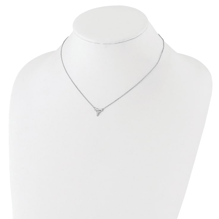 Rhodium Over Sterling Silver Polished Shark Tooth with 2 Inch Extension Necklace