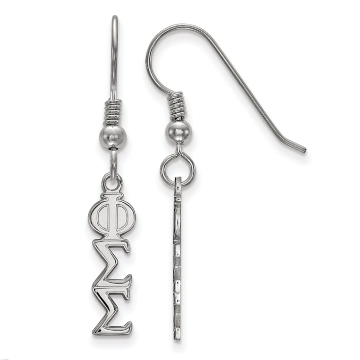 Rhodium Over Sterling Silver LogoArt Phi Sigma Sigma Small Dangle Earrings