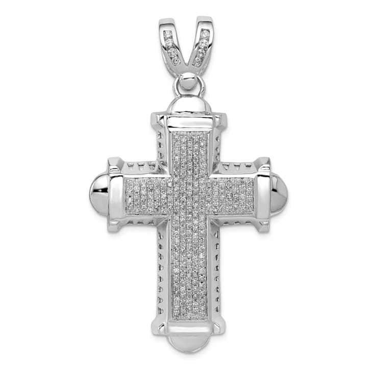 Rhodium Over 14K White Gold 7/8ct. Diamond Cross Pendant