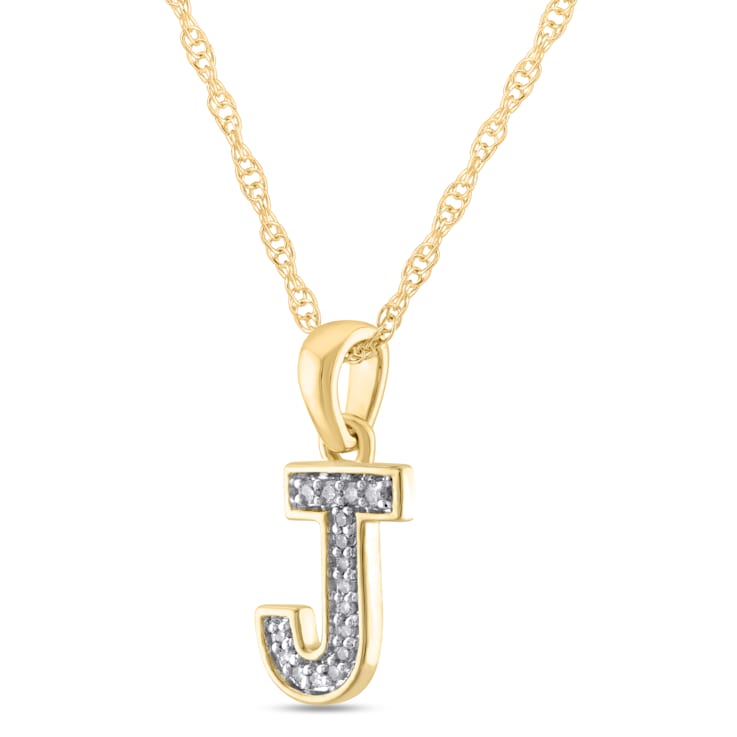 White Diamond Accent 10k Yellow Gold J Initial Pendant With 18” Rope Chain