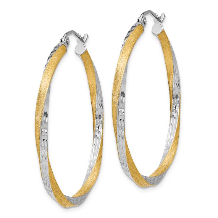14k Two-tone Satin Diamond-Cut 1 3/8" Twisted Hoop Earrings
