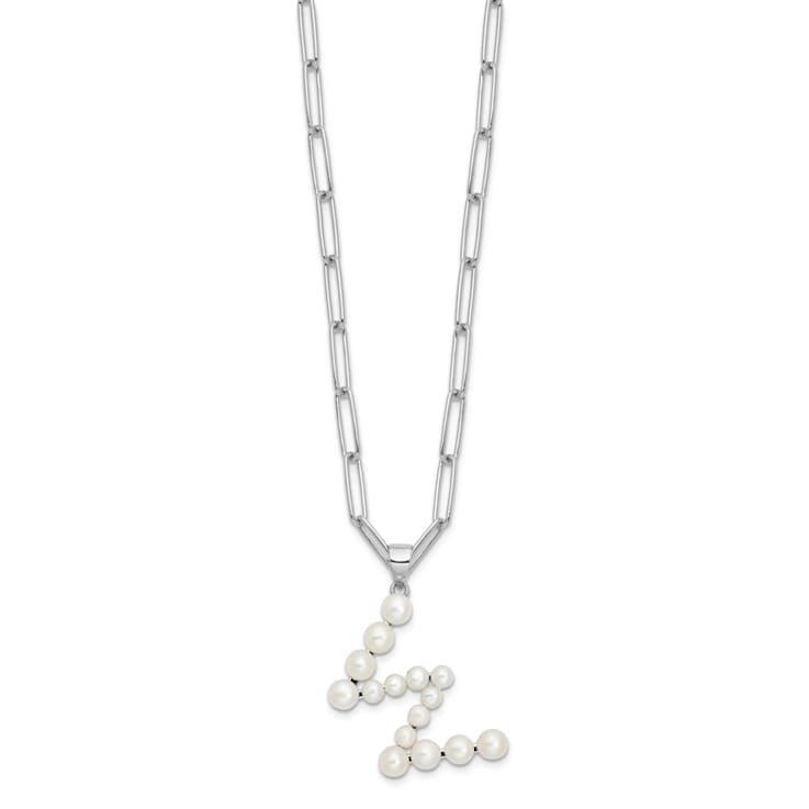 Rhodium Over Sterling Silver 3-5.5mm Freshwater Cultured Pearl LETTER W
18-inch Necklace