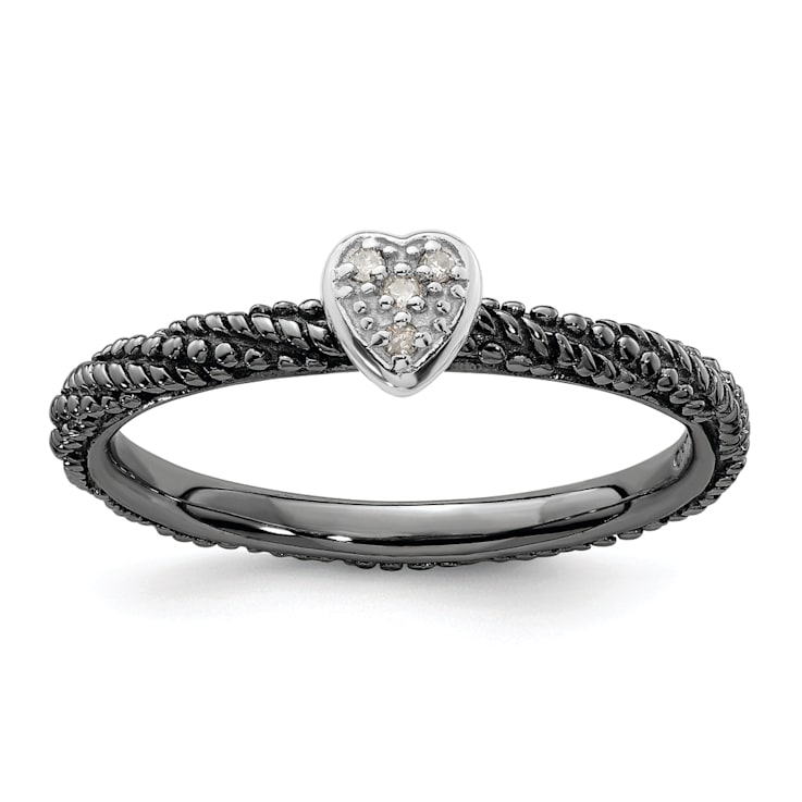 Ruthenium Over Sterling Silver Diamond Stackable Expressions Heart Ring 0.02ctw