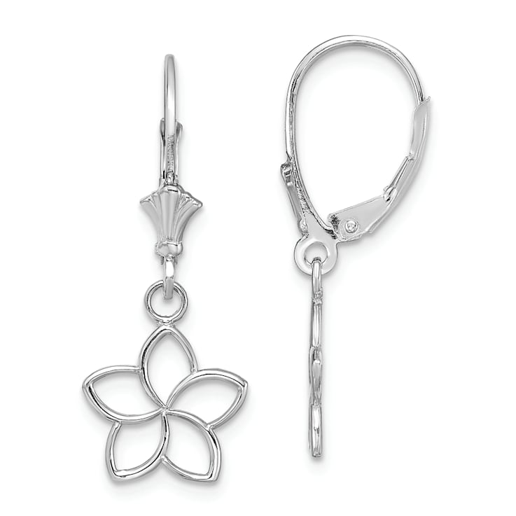 Rhodium Over 14k White Gold Polished Cut-Out Flower Dangle Earrings