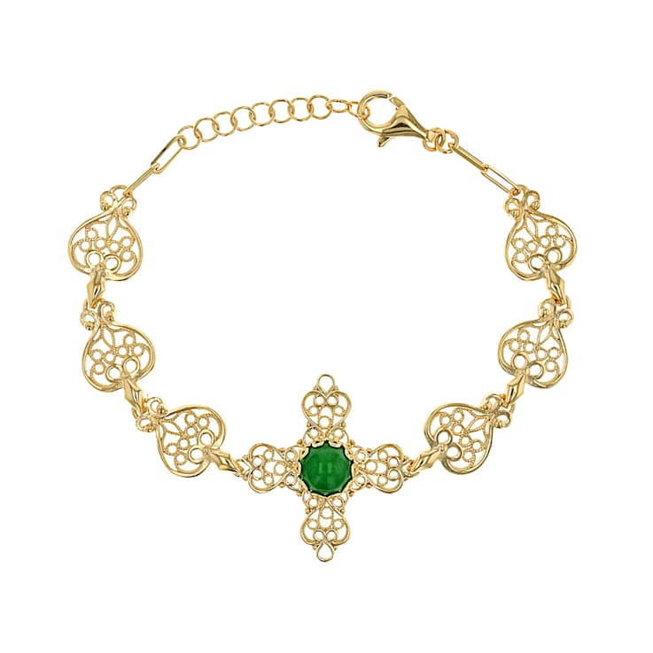 Jadeite Cross Bracelet In 18K Gold Over Sterling Silver 8mm