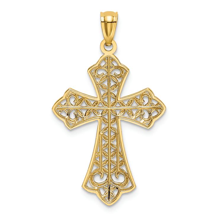 14K Two-tone Gold  Diamond-Cut Polished Filigree Cross Pendant