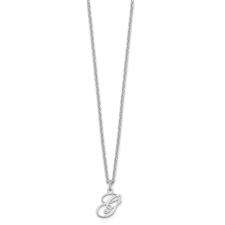 Rhodium Over Sterling Silver Letter G Initial Necklace