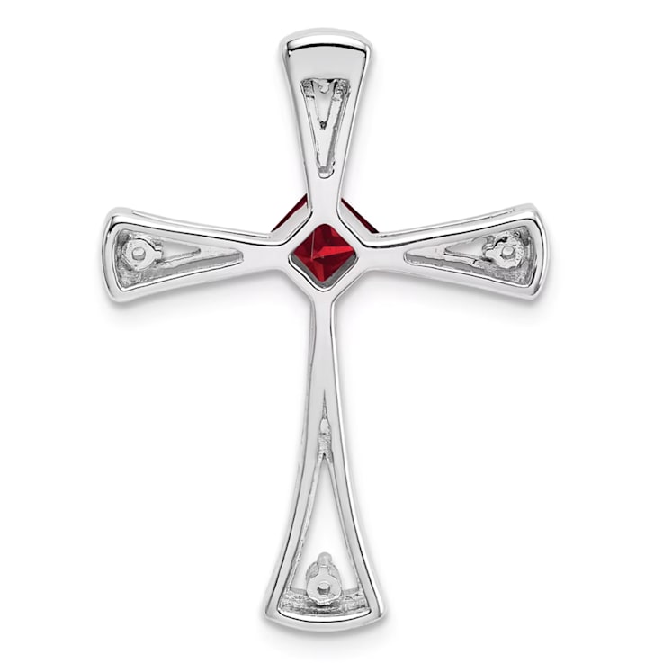 Rhodium Over 14k White Gold Garnet and Diamond Cross Chain Slide Pendant