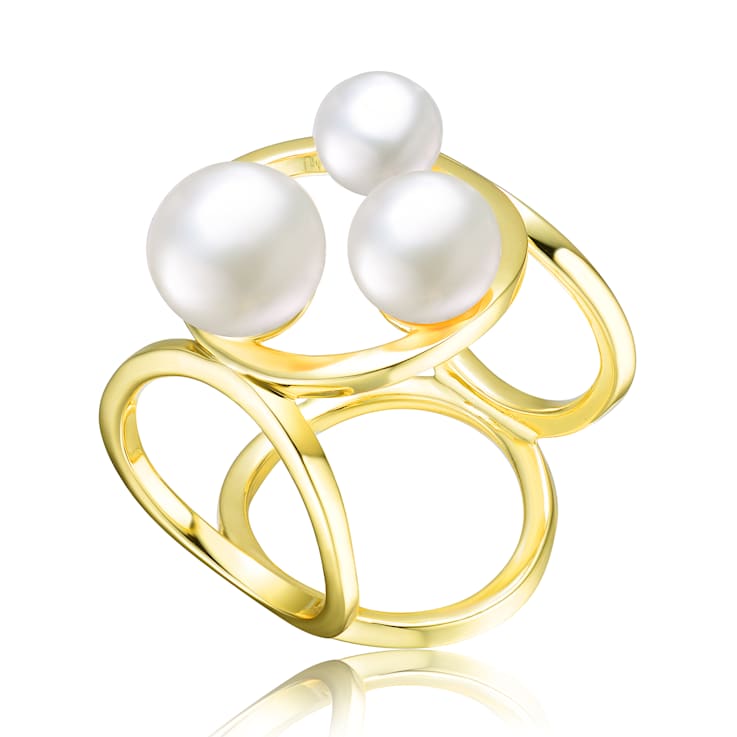 Pear Shape Pearl Cluster Ball Ring In 14K Gold Over Sterling Silver