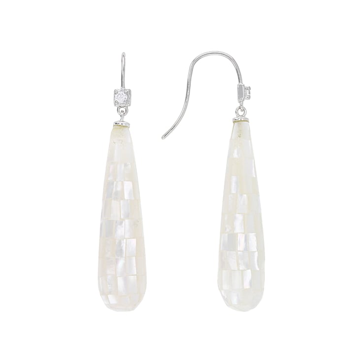 White Mother-of-Pearl and CZ Dangle Earrings In Sterling Silver