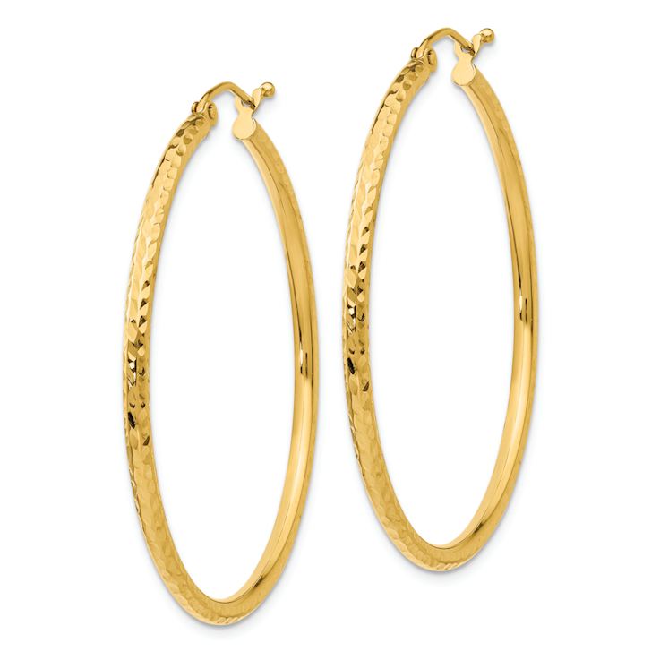 14k Yellow Gold Diamond-Cut 1 9/16" Round Tube Hoop Earrings