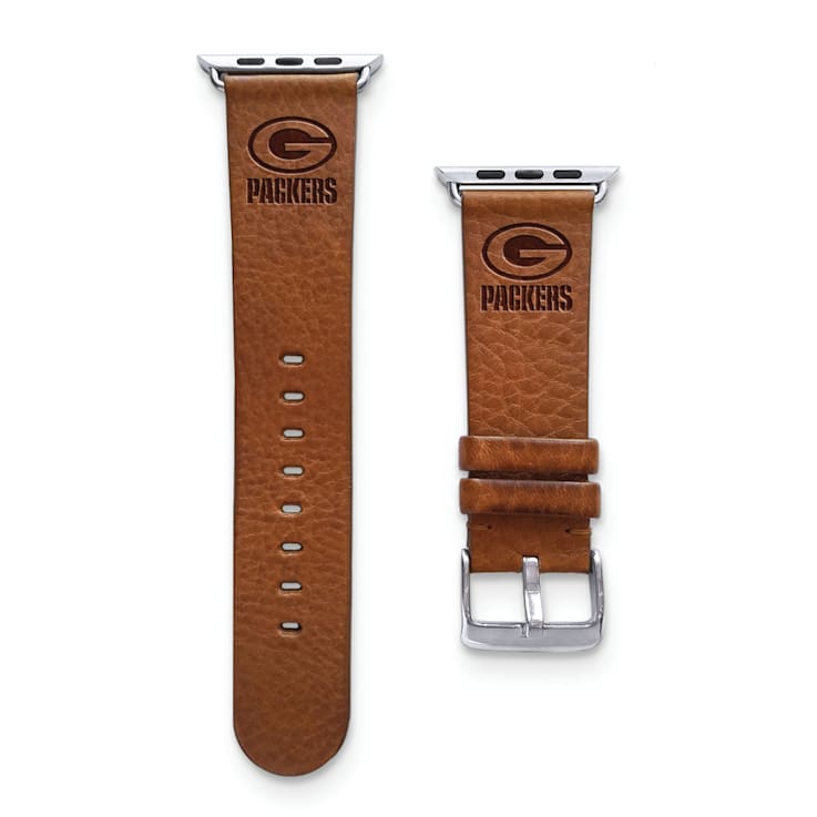 Gametime Green Bay Packers Leather Band Fits Apple Watch (42/44mm M/L Tan). Watch Not included.