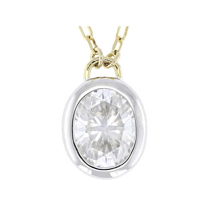 Two-Tone Moissanite Oval Solitaire Necklace In 14K Gold And
Platinum-Enhanced Sterling Silver 2.10ct DEW
