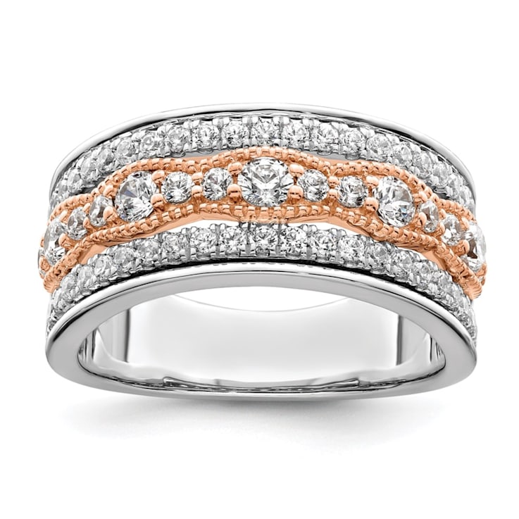 14K Two-tone White and Rose Gold Diamond Wedding Band 1.03ctw
