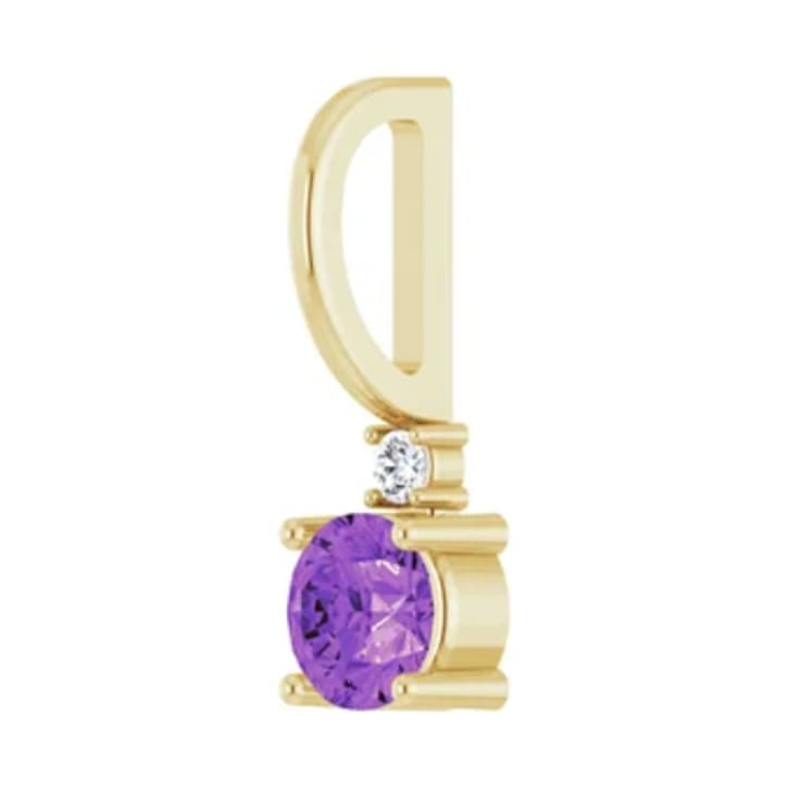 14K Yellow Gold 4mm Amethyst and Diamond Pendant