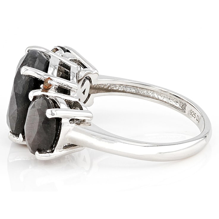 Silver Sheen Sapphire Rhodium Over Sterling Silver Ring 8.74ctw