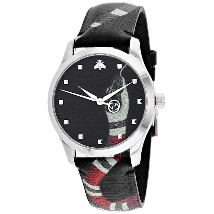Gucci Women's G-Timeless Black Dial, Multi-color Leather Strap Watch