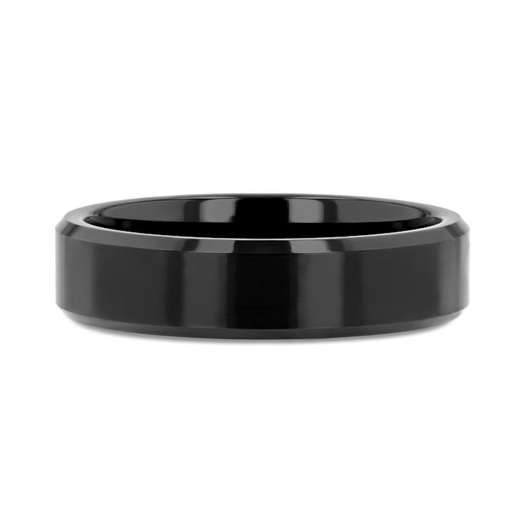 INFINITY Black Tungsten Ring with Beveled Edges 6mm