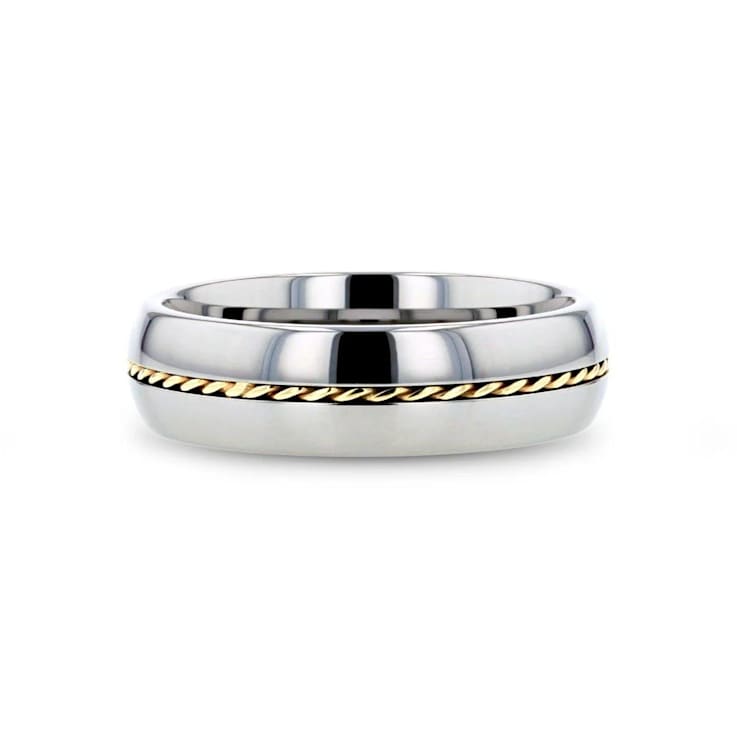 GOLDWYN Braided 14k Gold Inlay Domed Tungsten Ring 6mm