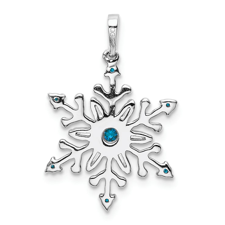 Rhodium Over 14k White Gold Blue and White Diamond Snowflake Pendant