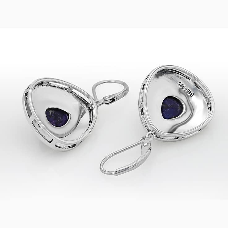 Purple Turquoise Artisan Inspired Sterling Silver Dangle Earrings 9x8mm