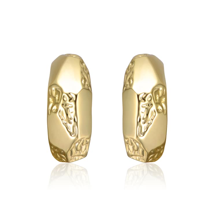 Geometric Gold Nugget C-Hoop Earrings In 14K Gold Over Brass
