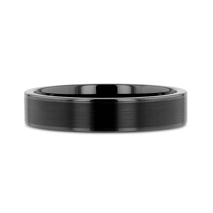 VULCAN Flat Black Tungsten Ring with Brushed Center & Polished Edges 4mm