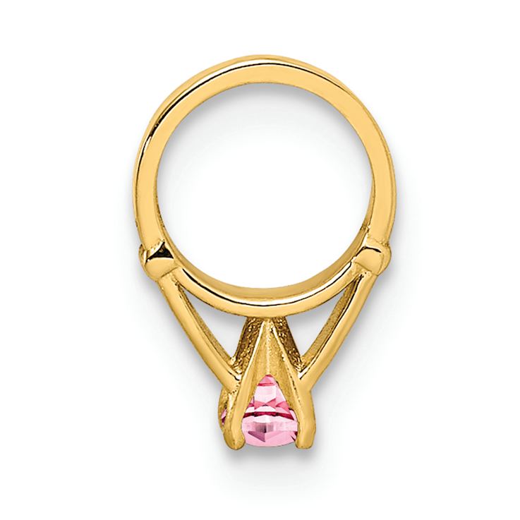 14k Yellow Gold 3D Ring with October Birthstone Light Pink Cubic
Zirconia Charm
