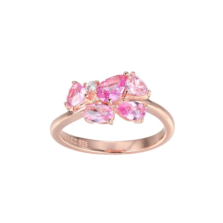 Created Pink Sapphire and Pink Cubic Zirconia Rhodium Over Sterling
Silver Ring 1.57ctw