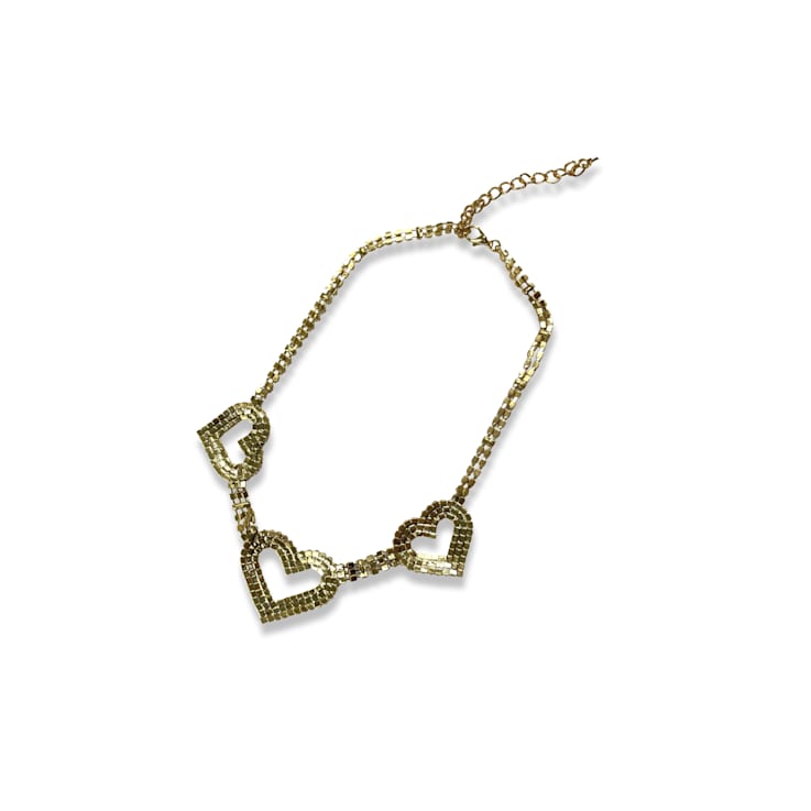 Gold Tone, AB Rose Crystal Heart Necklace.