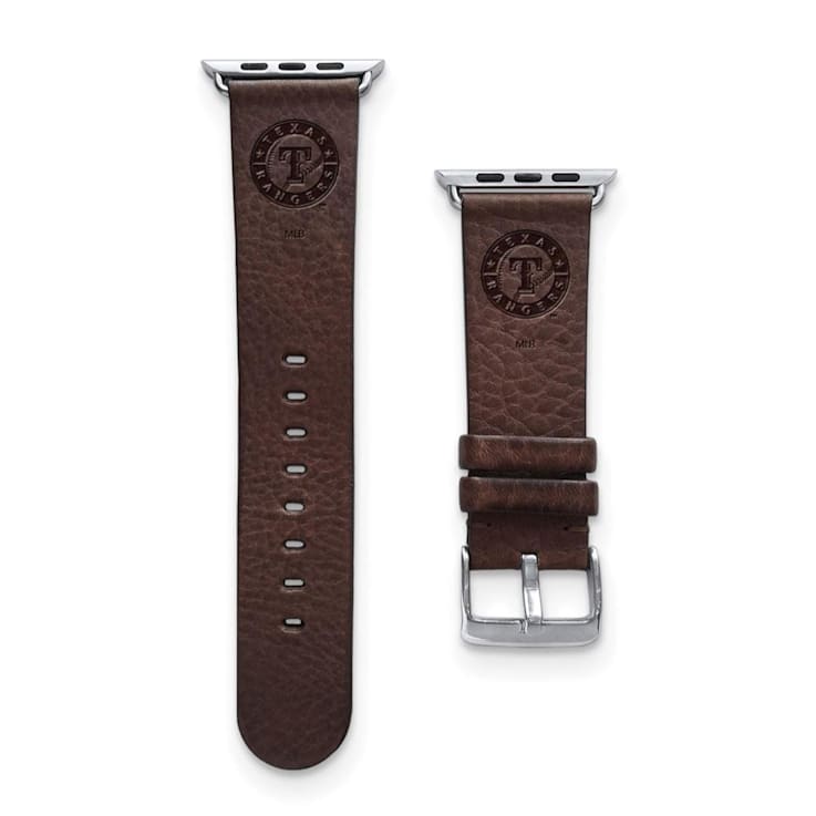 Gametime MLB Texas Rangers Brown Leather Apple Watch Band (42/44mm S/M).
Watch not included.