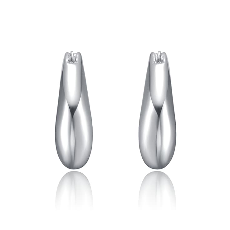 Artistic Puffy Hoop Earrings In Rhodium Over Brass