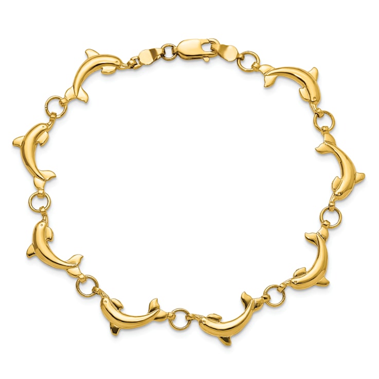 14k Yellow Gold Polished Dolphin Bracelet