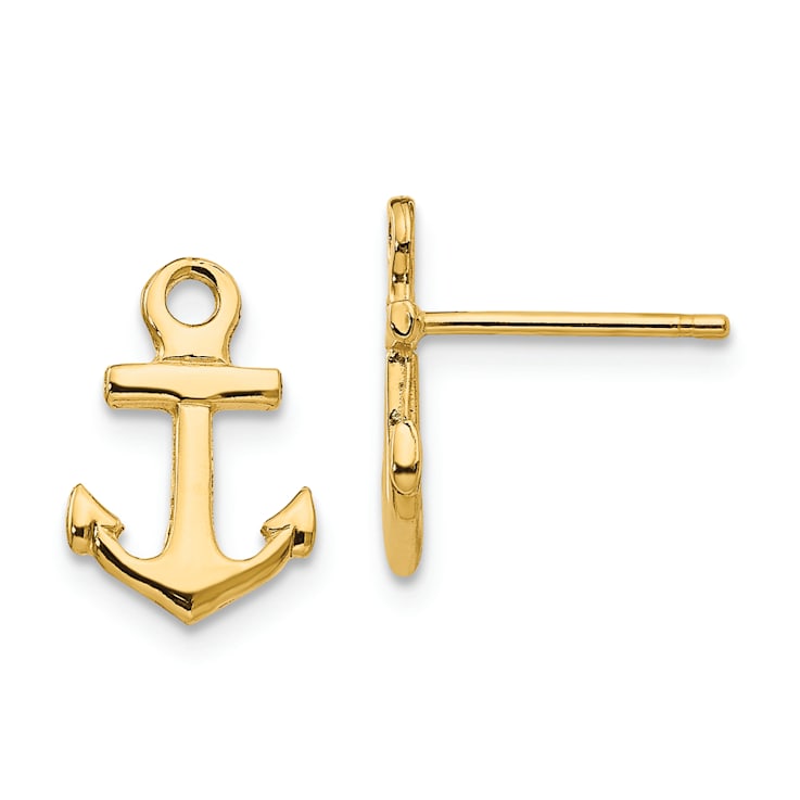 14k Yellow Gold Anchor Stud Earrings