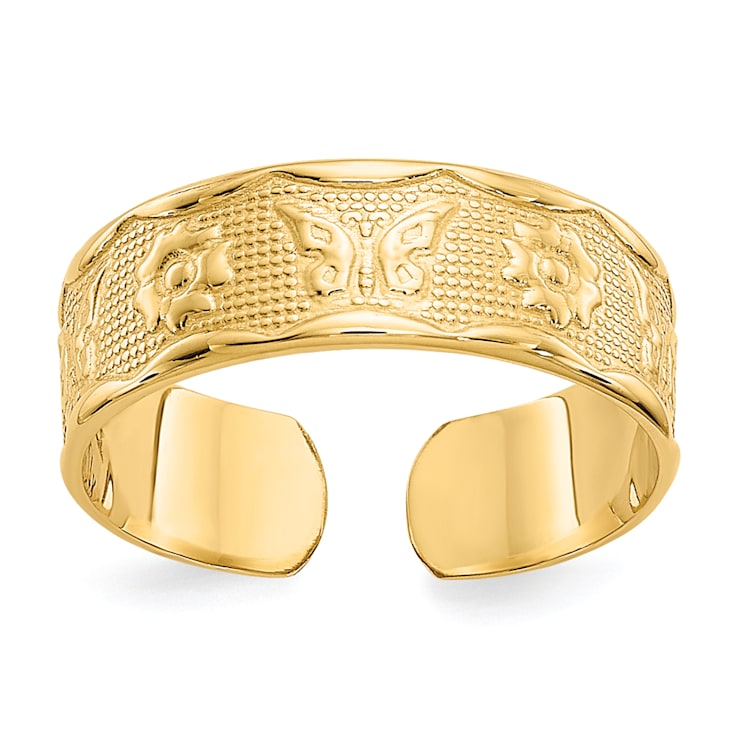 14K Yellow Gold Flower and Butterfly Toe Ring
