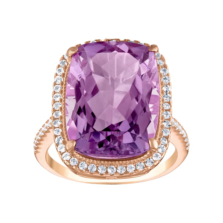 Amethyst Halo 14K Rose Gold Over Sterling Silver Ring 13.04 ctw