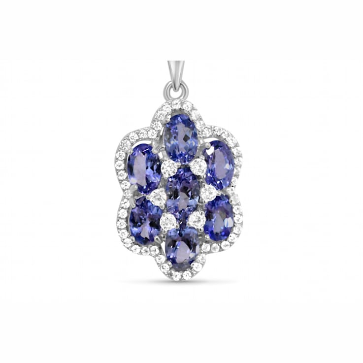Oval Tanzanite and Cubic Zirconia Rhodium Over Sterling Silver Pendant
with chain, 3.34ctw