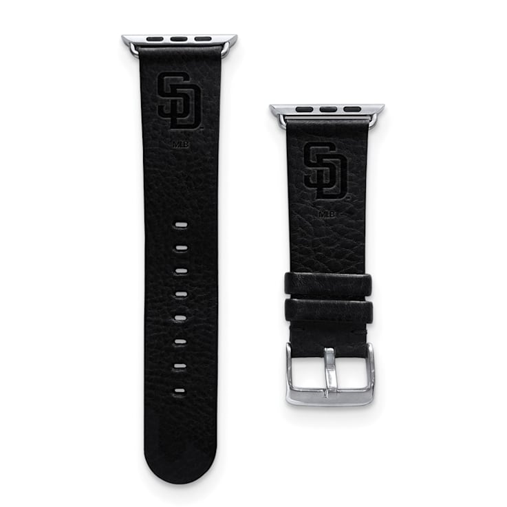 Gametime MLB San Diego Padres Black Leather Apple Watch Band (42/44mm
M/L). Watch not included.