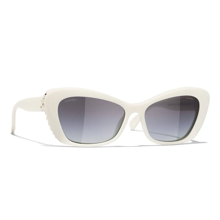 Chanel White Cat Eye Frame with Pearl Accent Gray Lens Sunglasses 13R4VA