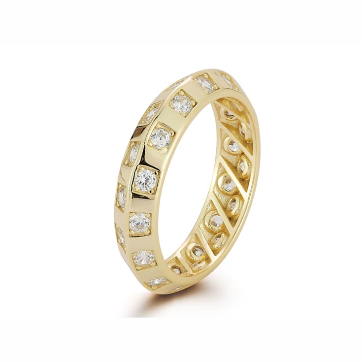 Sterling Statements 14K Yellow Gold Over Sterling Silver CZ Knife Edge
Checkered Band Ring