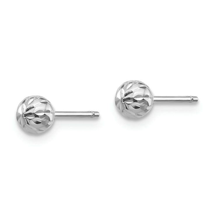 Rhodium Over 14k White Gold Diamond-Cut 4mm Ball Stud Earrings
